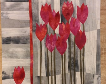 Tulip Quilt Patchwork Wall Hanging Home Decor Wall Decor Unique Floral Artwork