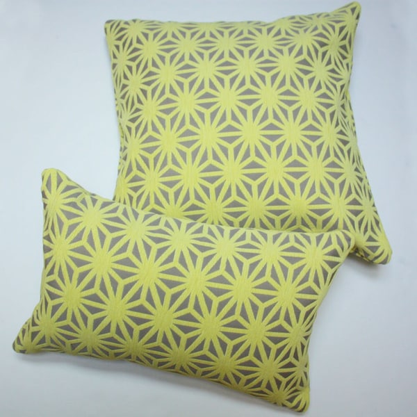 Yellow star pillow, Yellow pillow cover, kirigami lemon drop pillow, arc com fabric, citrus pillow cover