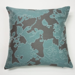 Maharam Garden Pillow Cover: Gray & Teal Floral, Hella Jongerius Design