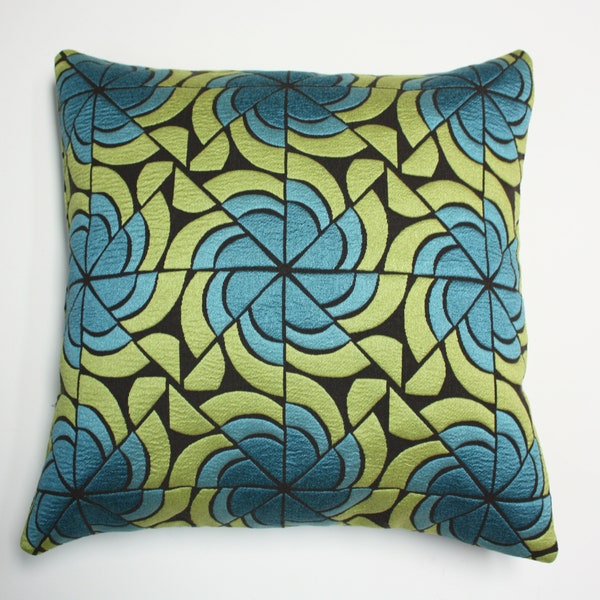 Knoll Biscayne pillow, blue and green pillow cover, knoll fabric, flower pillow