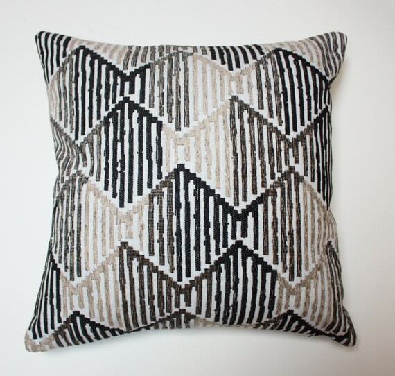Beige black pillow Beige modern pillow Brown Zig Zag Throw Pillow Cover