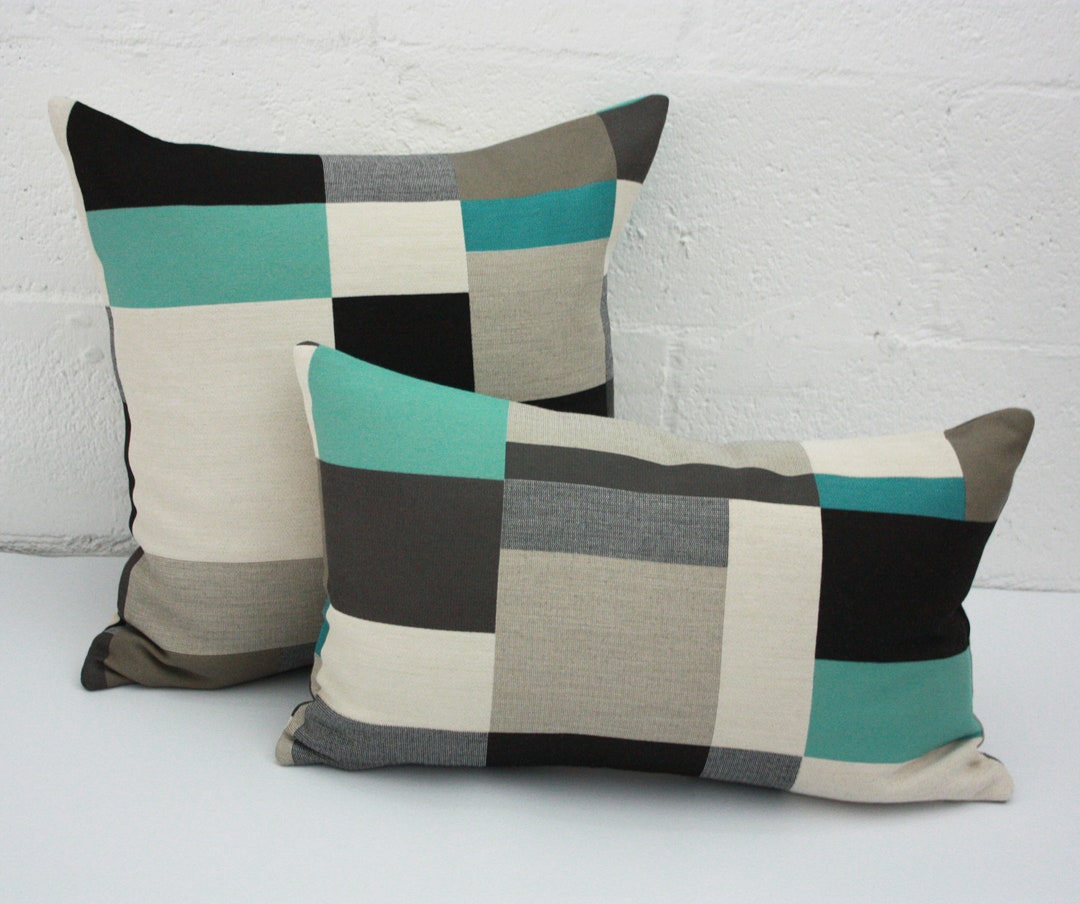 Teal and Beige Pillow Cover Maharam Fabric Pillow Gray Etsy