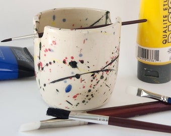Handmade Pottery Paint Water Cup, Colorful Artist Brush Holder