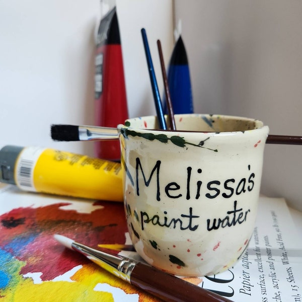 Personalized Handmade Paint Water Cup, Colorful Pottery Artist Brush Holder, Custom Ceramic Paint Water Holder Made to Order