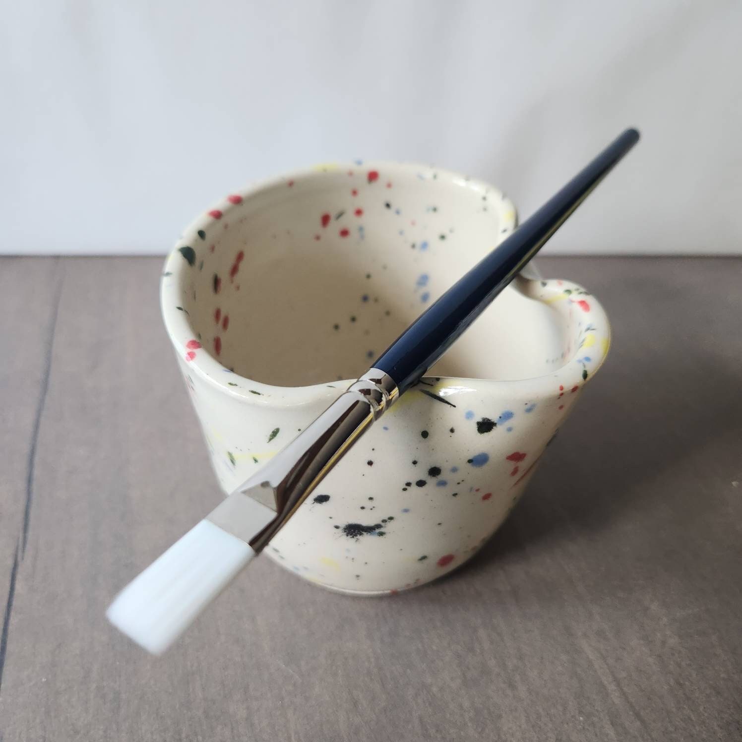 PRE-ORDER Handmade Colorful Pottery Paint Water Cup, Artist Brush Holder  With a Folded Rim for Holding Brush. -  Norway