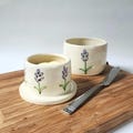 Handmade Lavender Flower Pottery Butter Crock: Purple and Ivory Ceramic Butter Keeper