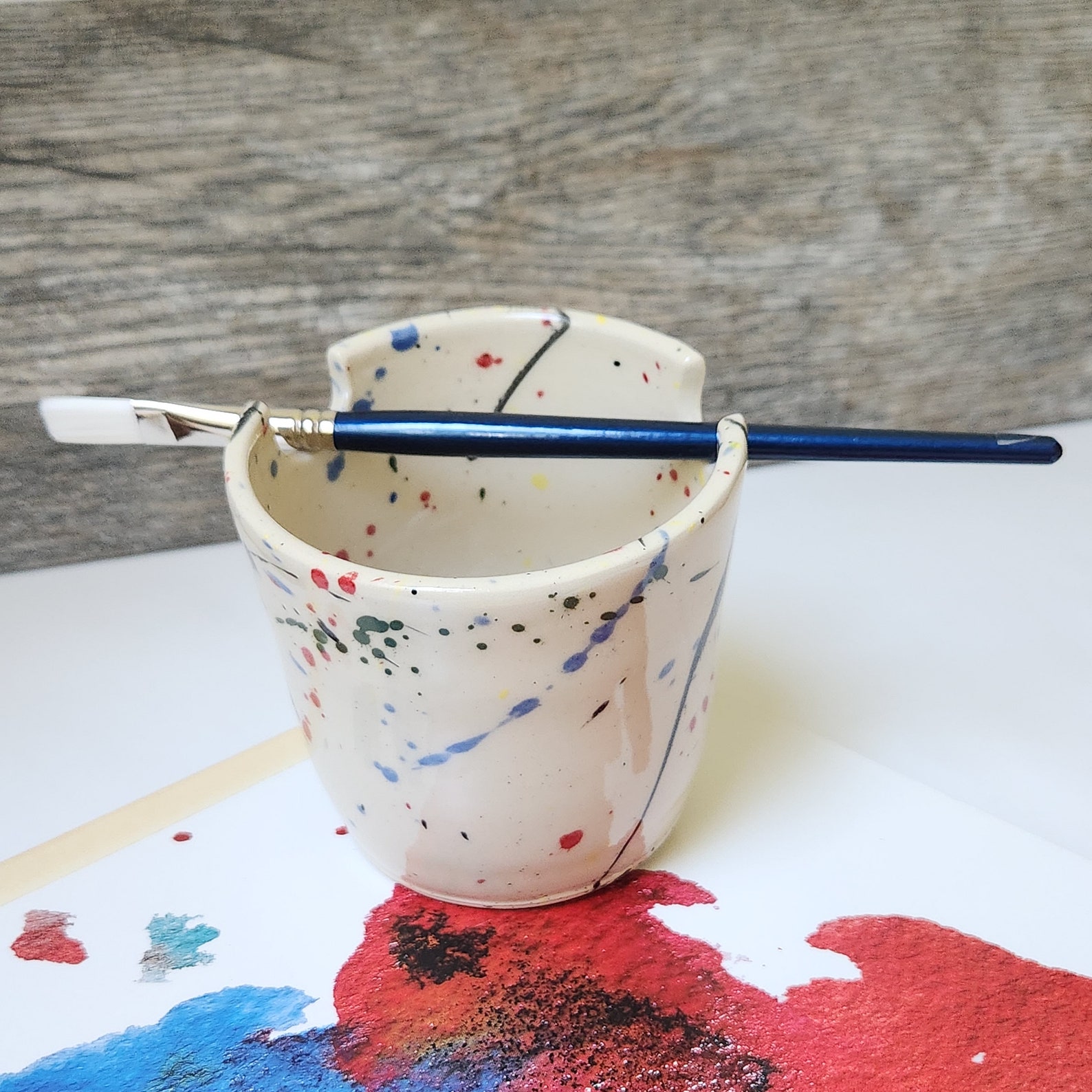 Handmade Pottery Brush Rinse Cup: Colorful Artist Brush Holder With ...