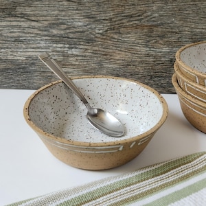 Handmade Pottery Cereal Bowl, 6 Inch Ceramic Bowl, Nesting Soup Bowl in Speckled Brown and White