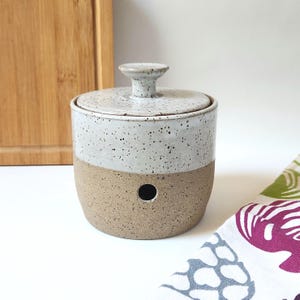 IMPERFECT Pottery Garlic Keeper: Handmade Ceramic Garlic Crock, Brown and White
