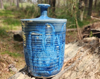 Handmade Ceramic Storage Jar, Pottery Vase or Urn in Denim Blue, Vase with Lid
