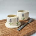 Lavender Flower Handmade Butter Crock, Pottery French Butter Keeper, Ceramic Butter Dish with Lid in Purple and Ivory