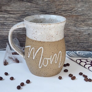 Personalized Pottery Handmade Coffee Mug - White and Brown Speckled Mug, 16 oz capacity  Made to Order Custom Ceramic Cup
