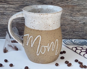 Personalized Pottery Handmade Coffee Mug - White and Brown Speckled Mug, 16 oz capacity  Made to Order Custom Ceramic Cup