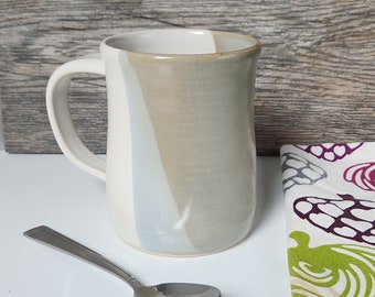 IMPERFECT Handmade Pottery Mug in Gray, White, and Ice Blue colors. Ceramic Coffee Cup 16 oz Capacity