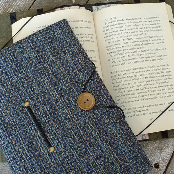 Large book holder, hands-free trade size book cover, blue chenille book cover, book privacy, gift for readers, reading aid - arthritis etc.