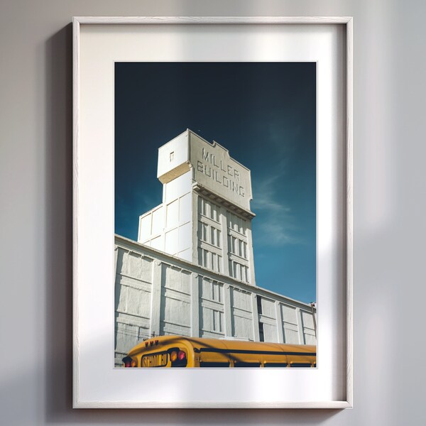 New York City  , Miller Building , School bus , Industrial print , Art gift idea , NYC photograph