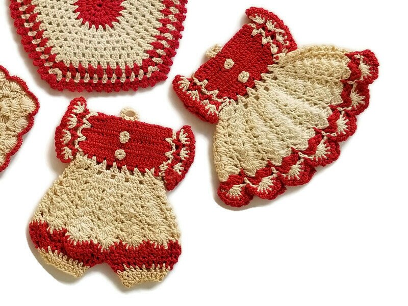 Vintage crochet novelty pot holders farmhouse kitchen lot of Etsy