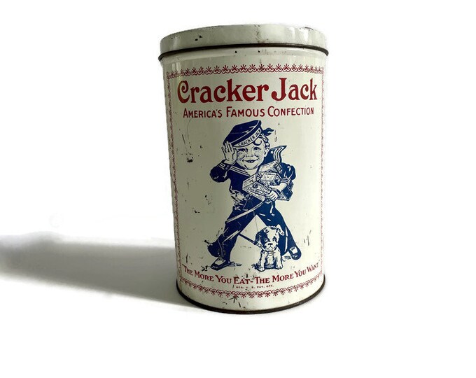 Large 8 Vintage Cracker Jack Tin in Red White and Blue Etsy