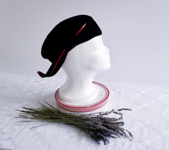 Vintage Black Velour Half Hat with Feather. bonwi… - image 1