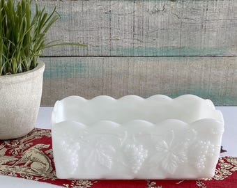 Vintage Fire King Milk Glass Planter – Grape Motif