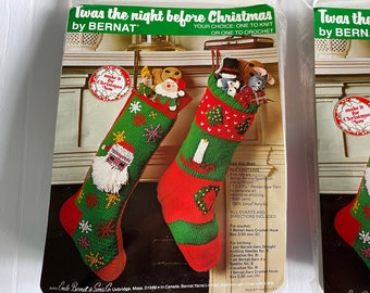 BERNAT Christmas Stocking Kit. knit or crochet. 1975 vintage. twas the night before christmas