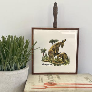 Vintage Australian Kangaroo Ceramic Tile Trivet - Len Nicholson Studios