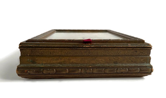 Vintage Carved Wood Jewelry Box with Mirror . vic… - image 7