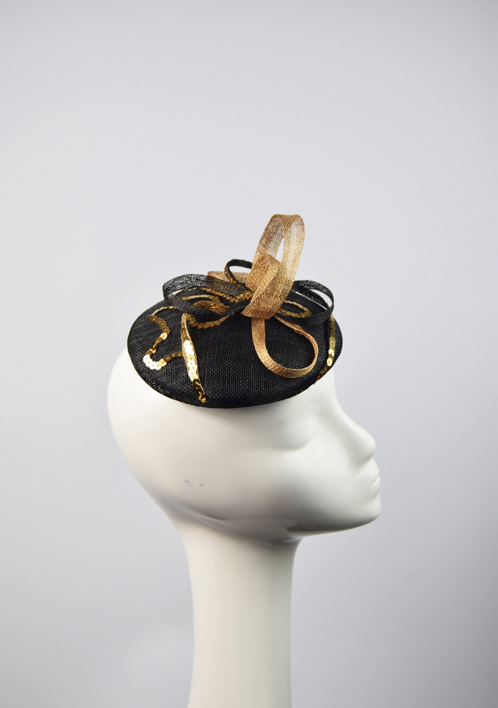 Black and Gold Pillbox Hat Vintage Style Ascot Hat Sinamay Etsy
