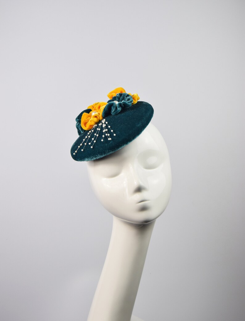 Turquoise and Mustard Velvet Pillbox Hat Vintage Style Etsy