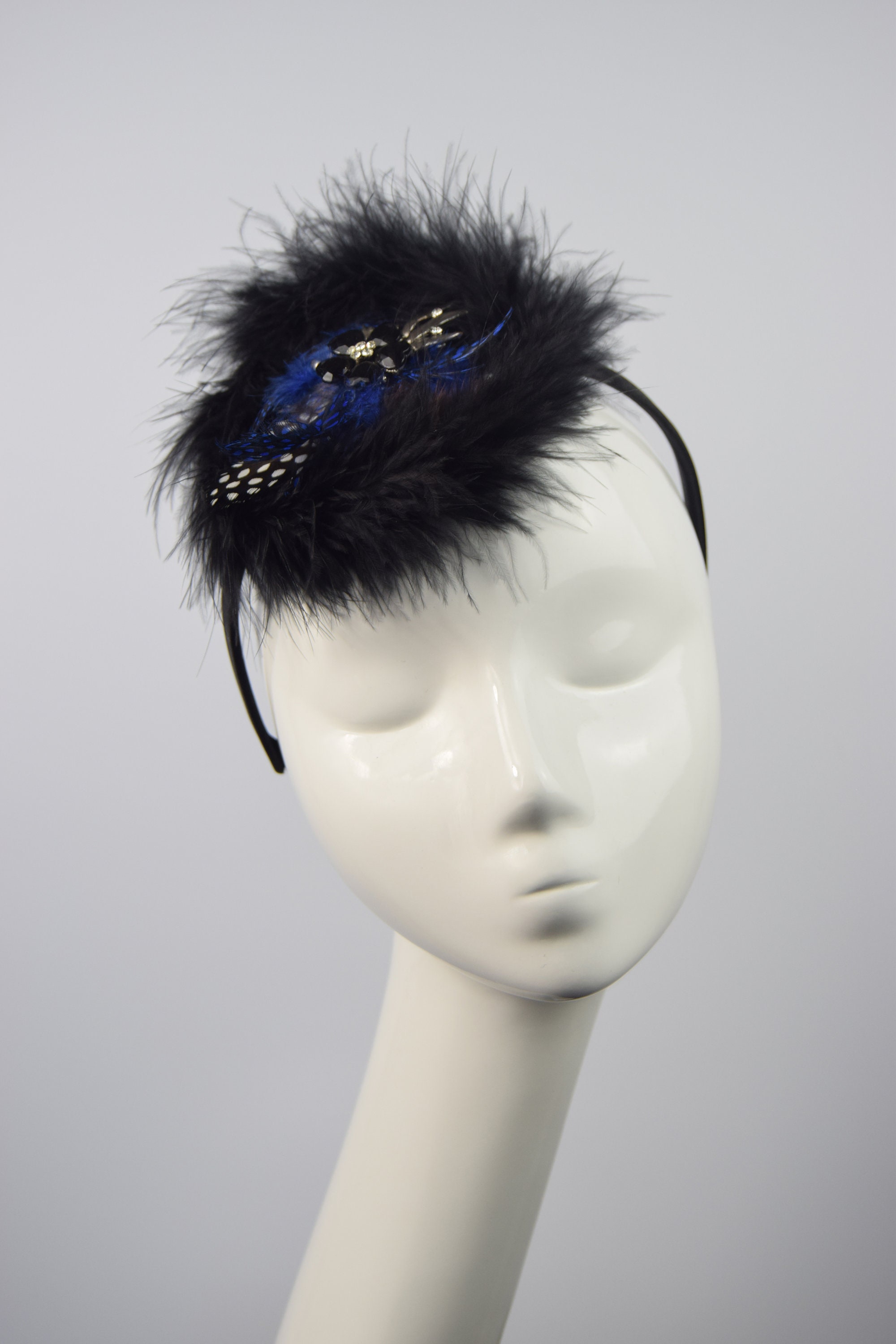 Greta: Black Feather Fascinator Marabou 