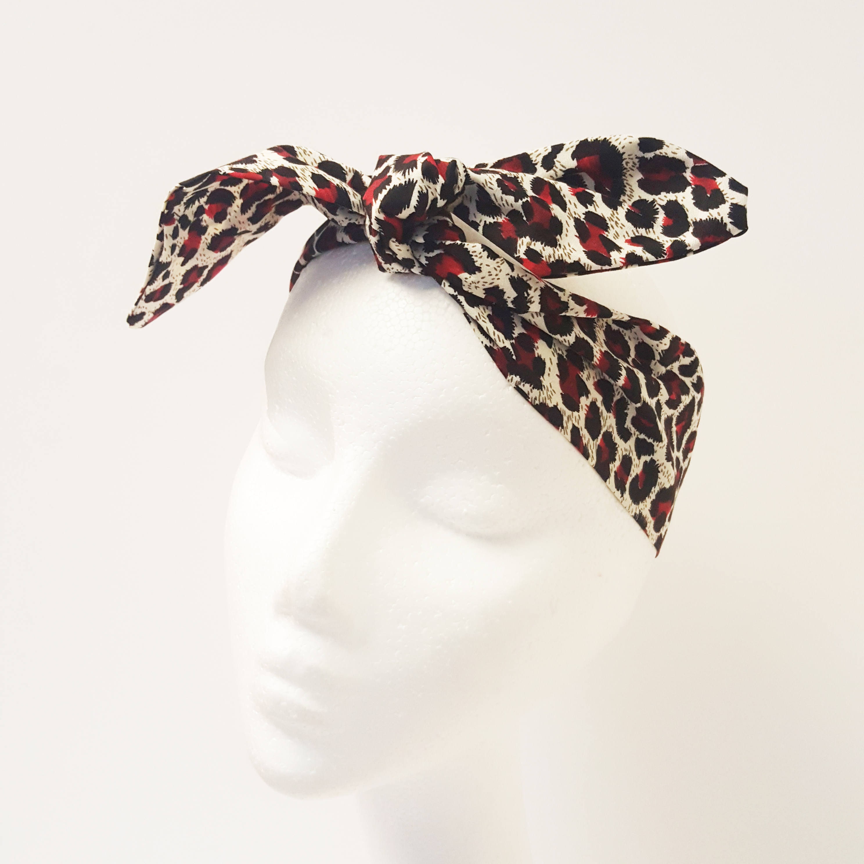 Red Leopard Print Cotton Hair Scarf, Pin-up Style Headband, Animal ...