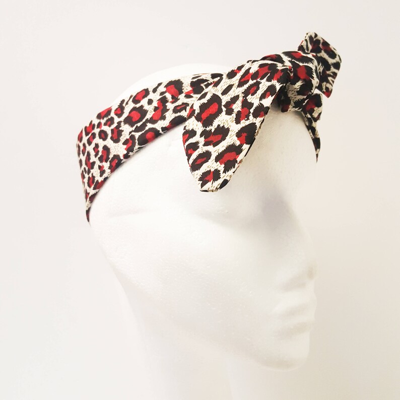 Red Leopard Print Cotton Hair Scarf, Pin-up Style Headband, Animal ...