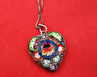 SALE NOW 99.00 Vintage Micro Mosaic Heart Pendant WAS 125.00