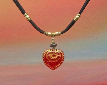 Red heart choker, black suede choker, vegan leather necklace, heart necklace, Valentine necklace, Valentine jewelry, adjustable necklace,