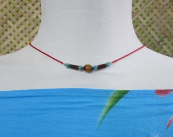 Red String choker,  beaded boho choker, beach necklace,  red string necklace, red string destiny necklace, petite necklace, beaded choker