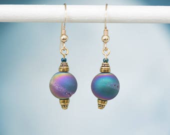 Stardust earrings, Orbiting Rainbow earrings, planet  earrings, druzi bead earrings, dangle earrings