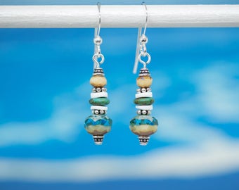 Beach glass and shell earrings, tropical earrings, day at the beach earrings, summer earrings, sand and surf earrings, shell earrings