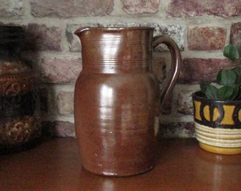 Gres du Berry Stoneware Glazed Large Pitcher Jug Vase Hand thrown Earthenware French Pottery Vintage Retro Rustic Farmhouse Decor