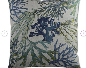 Coral Reef in Oceanside  in Blues and Greens 20" Pillow Cover with Insert /Reversible (Qty 1)