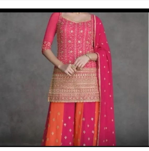 Stylishfashion Punjabi Hochzeit Empfang Tragen Indischen Designer Heavy Palazzo Anzug Pakistani Salwar Kameez Kleid, Himmelblau, 54