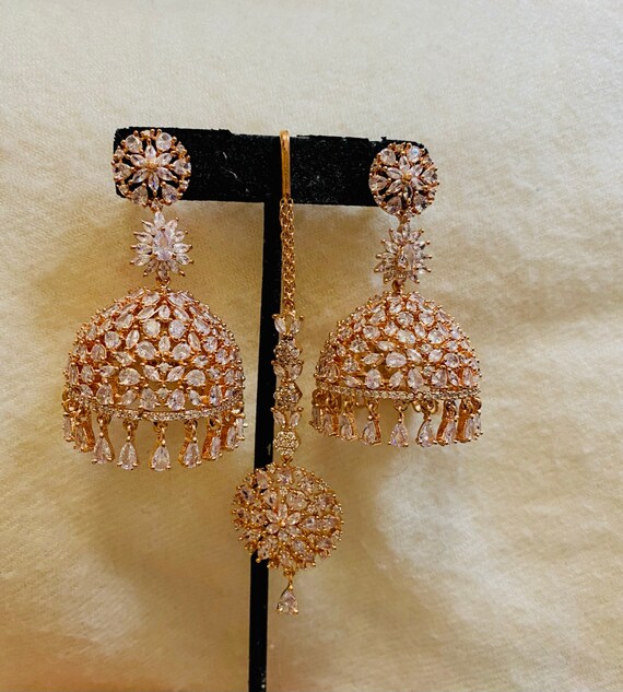 Gold Ad Stone Jhumka Earrings Bollywood Indian Jhumki Desi