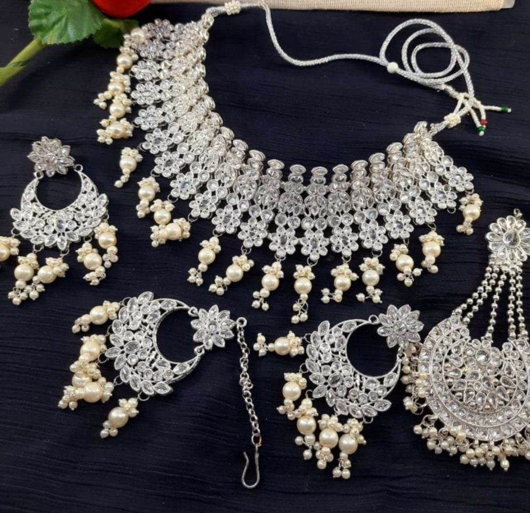 Indian pakistani bridal set silver bridal jewelry set silver Etsy