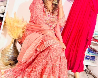 Salwar suit,gharara suit women’s, Indian women’s wear, maslin silk salwar suit, party wear salwar kameez