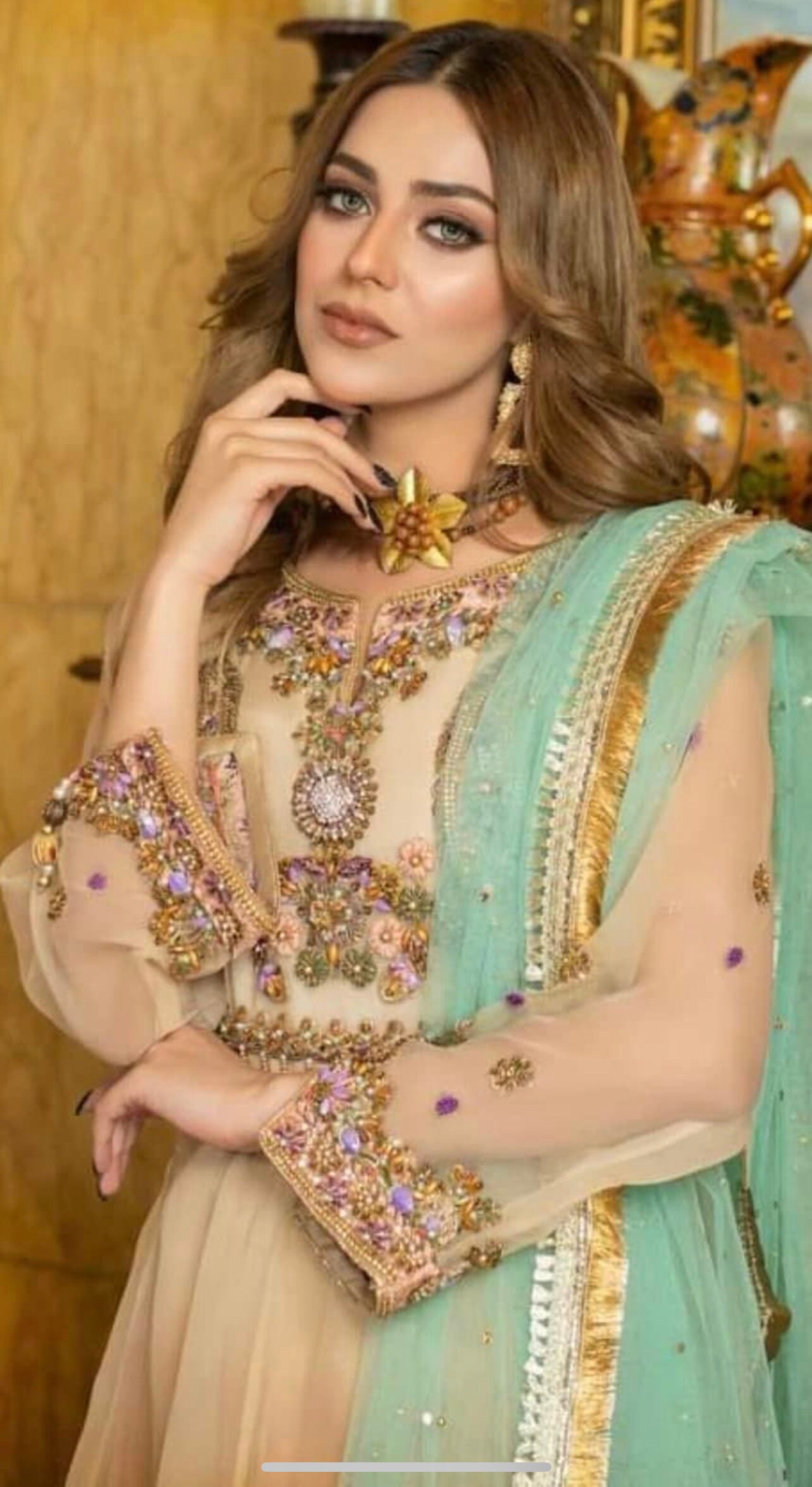 Abito Khudabaksh Pakistani Design Bollywood - Leggero Chiffon Lilla Per Festa Eid