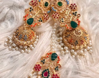 Beautiful pearl set, Indian choker set, pearl tikka and earrings set