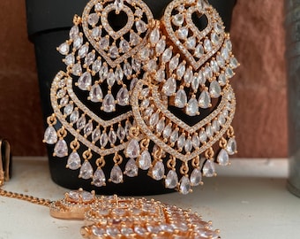 Pakistani Indian bridal wedding jewelry set,rose gold ad stones jewelry