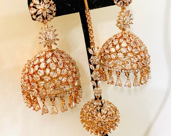 Gold ad stone jhumka earrings, Bollywood Indian jhumki, Desi jewelry, ad earrings