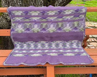 Manta de punto musgo: Lavanda y lila (40x40)