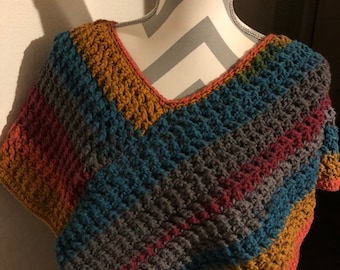 Poncho Shawl: S-M Colorful Crochet Wrap