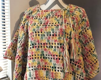 Crochet Cotton Poncho - Peaches & Cream Yarn